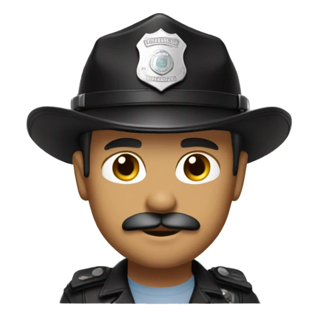 Light tan skin Mustache man black leather police cap sticker