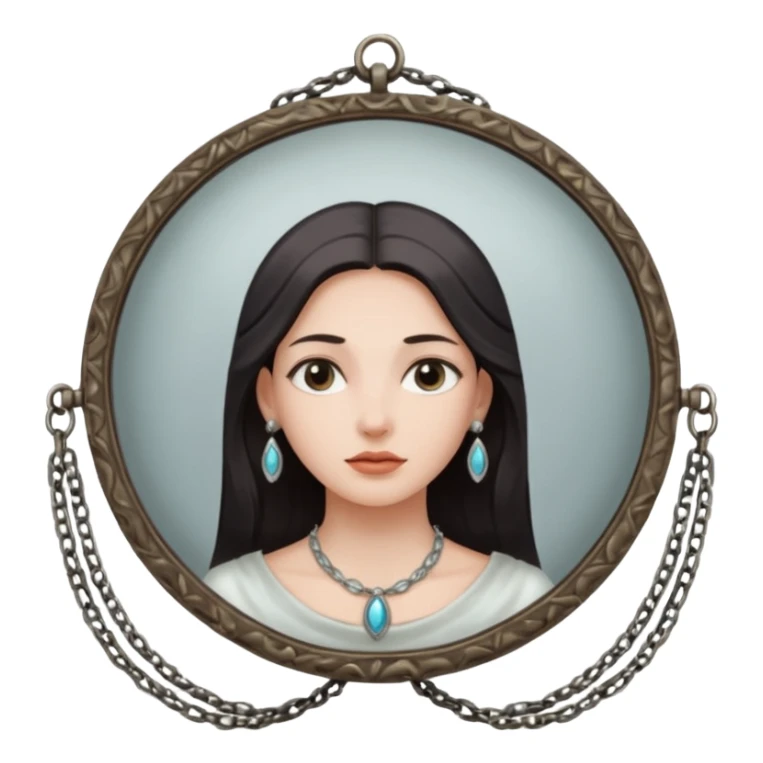 Woman facing ancient mirror, reflection slightly delayed and darker sticker