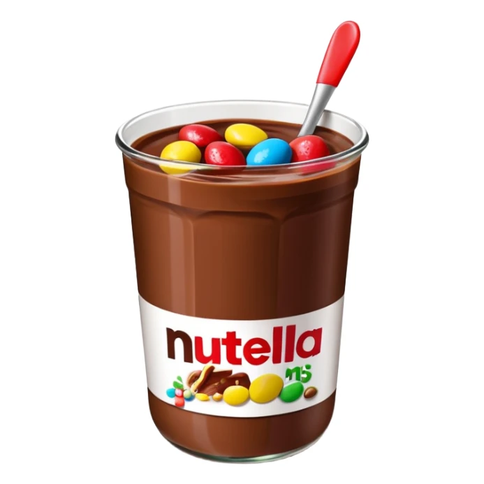 Un vaso cubierto de nutella arriba fresas y mym sticker