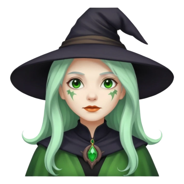 Woman witch with green skin and white long hair sticker