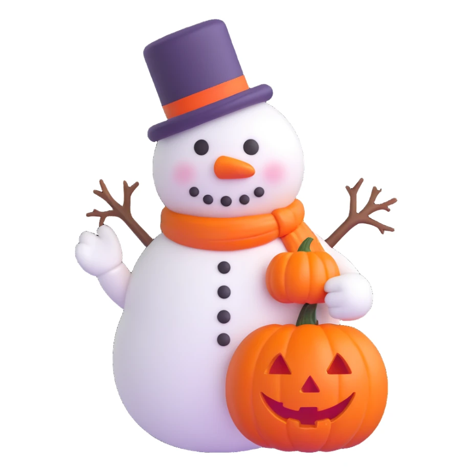snowman with carved pumpkin head, 3D emoji style sticker