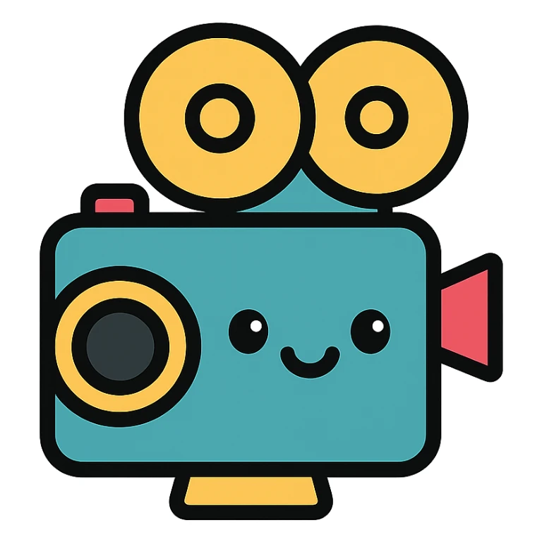 cute film camera, color outline style, cartoonish, friendly expression sticker