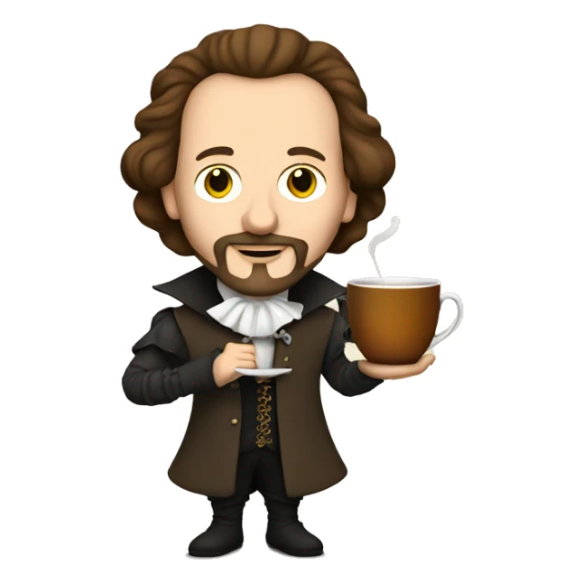 William Shakespeare holds a cup of tea in his hand sticker