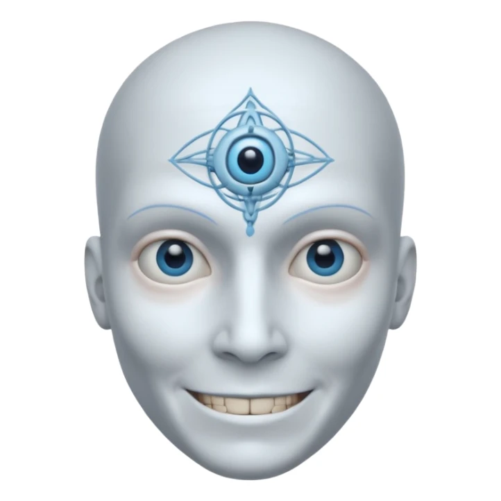 mutant test subject portrait, head and shoulders only, third eye on forehead, pale skin, creepy calm smile, lab experiment style, 3D cartoon, mobile game icon style, clean background, no text, no watermark

 sticker