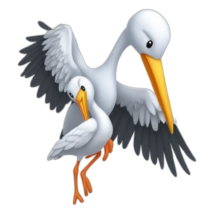 stork delivering a white human baby boy in fabric held in its beak sticker