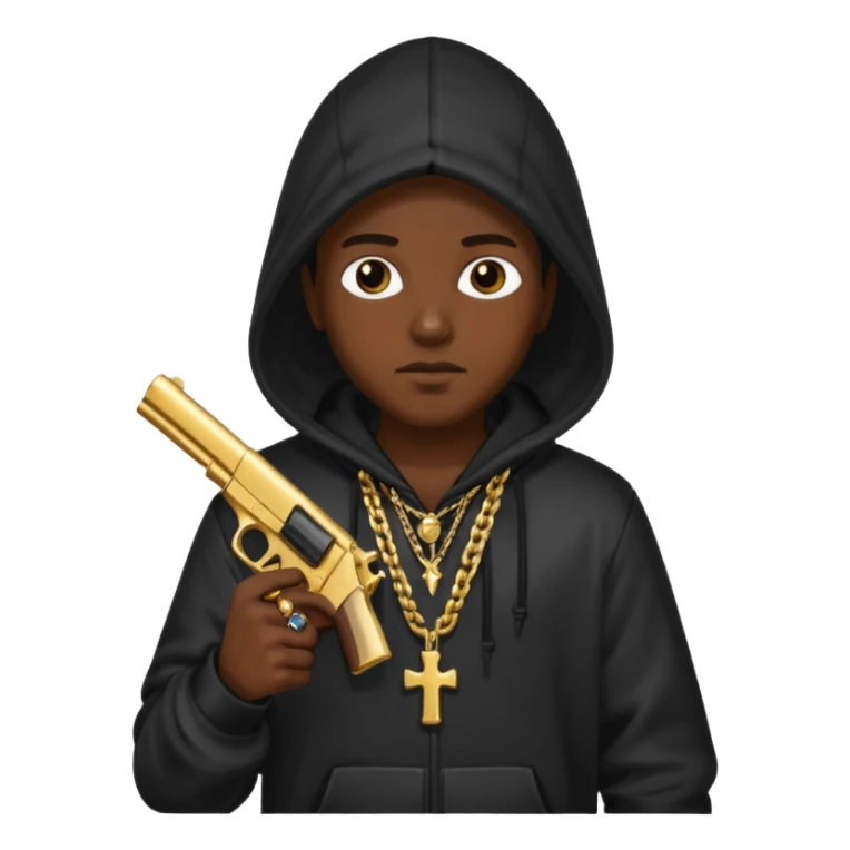 Chuky con pistola encapuchado y con collares sticker