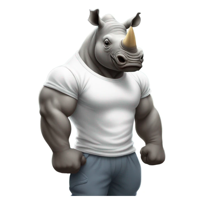 A rhino flexing his muscles with a t shirt and joggers sticker