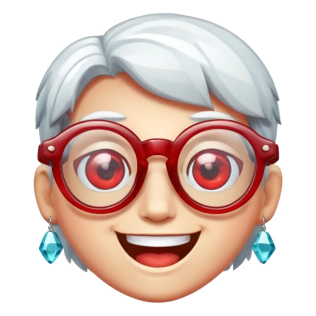 A single crystal gemstone character wearing glasses, chunky and irregular with faceted very sharp sides, [red], big glossy eyes behind the glasses and a wide happy smile, , high detail, soft lighting, centered on a plain dark background sticker