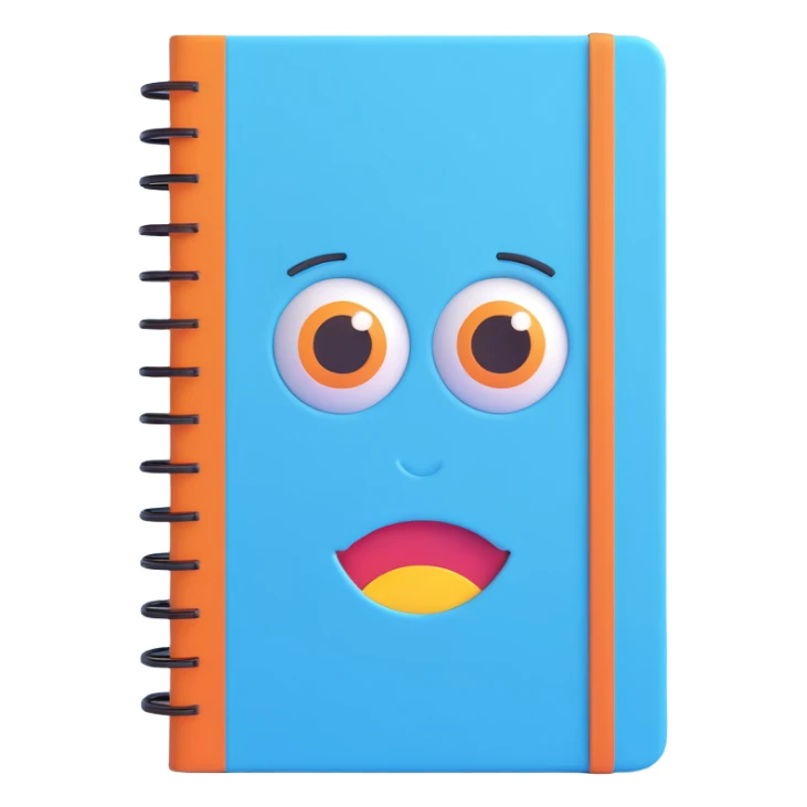 sky blue notebook with only eyes no mouth 3d emoji style sticker