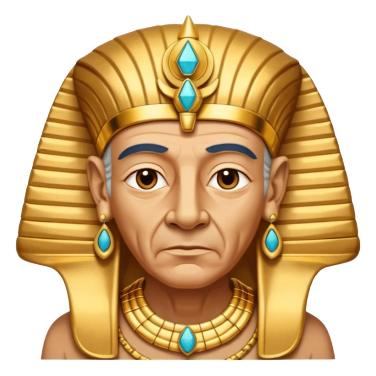 An aging pharaoh with deep wrinkles, elaborate gold jewelry, and a wise commanding gaze.
 sticker