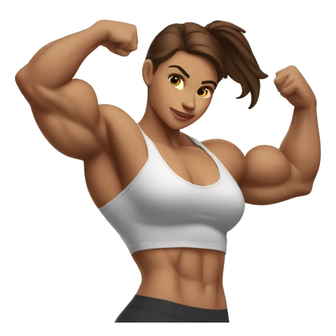 Strong muscle girl brown hair flexing white sticker