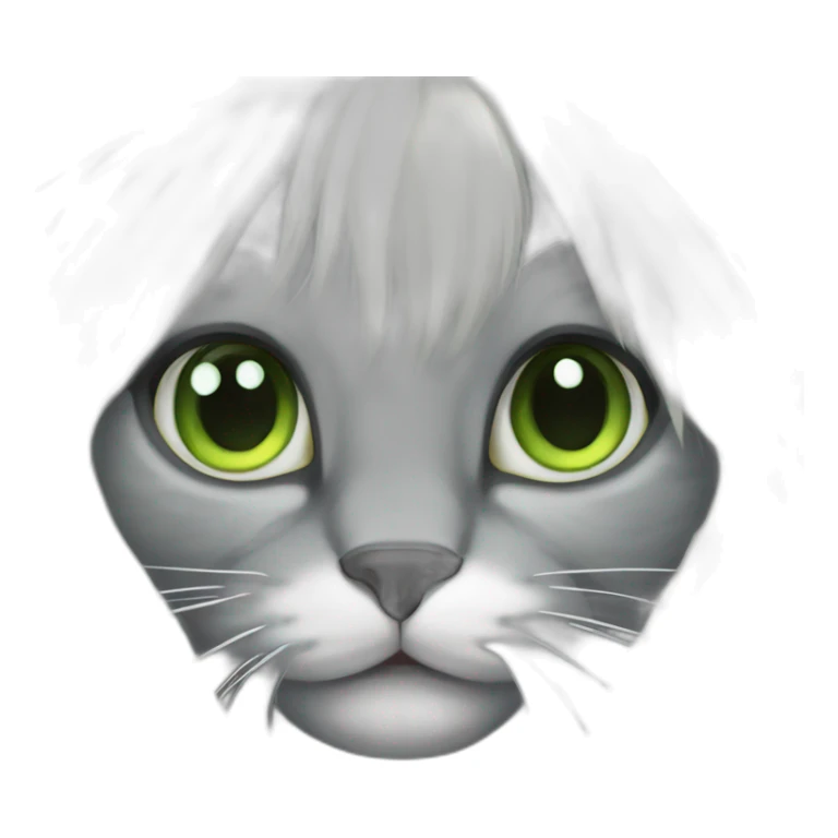 cat with gray and white hair, green eyes, longhair sticker