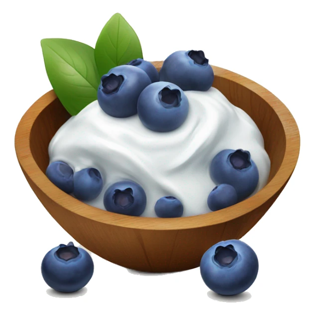 Blueberries in a wooden bowl with yogurt sticker