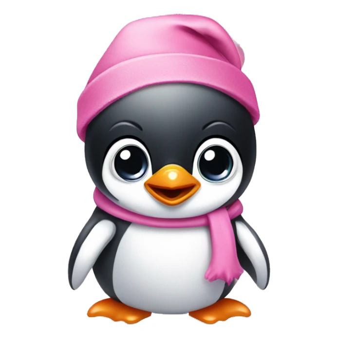 Baby penguin with big eyes wearing a pink Santa hat sticker