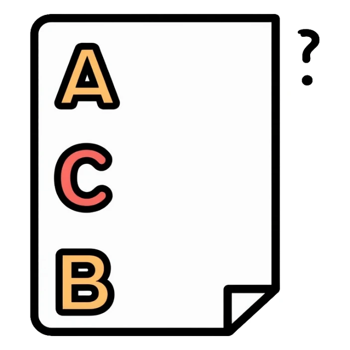 paper with multiple choice answers labeled a) and b) sticker