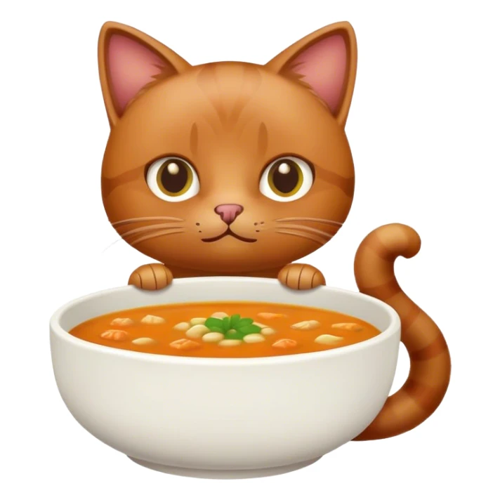 brown cat with bowl of soup sticker
