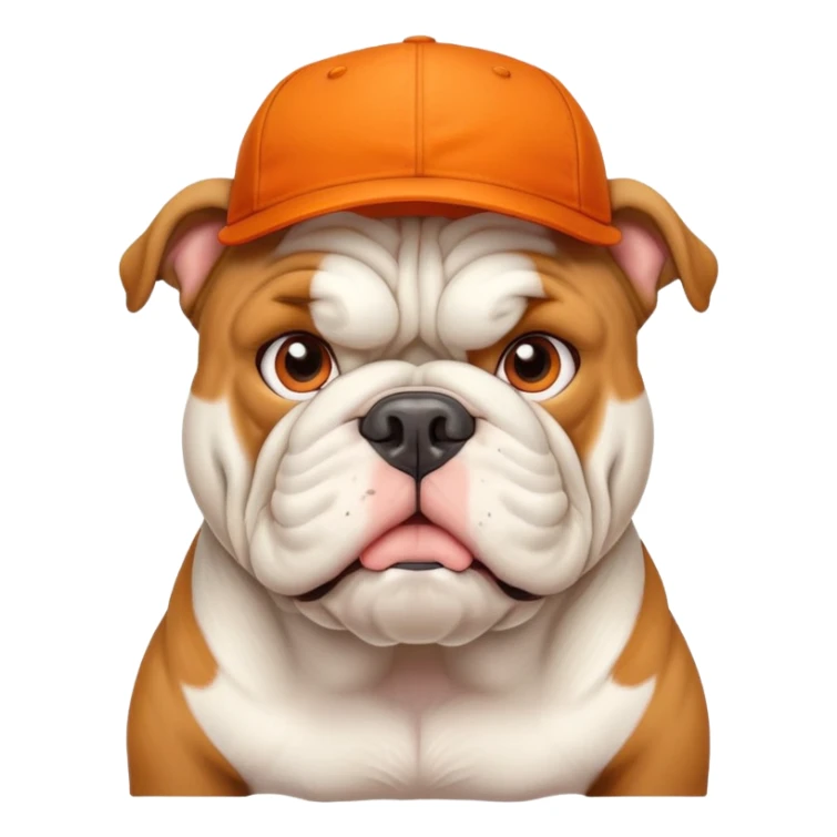 Only white male big BULLDOG, with orange baseball hat, H sticker