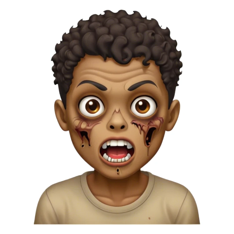 vintage zombie boy brown shirt open mouth black curly hair sticker