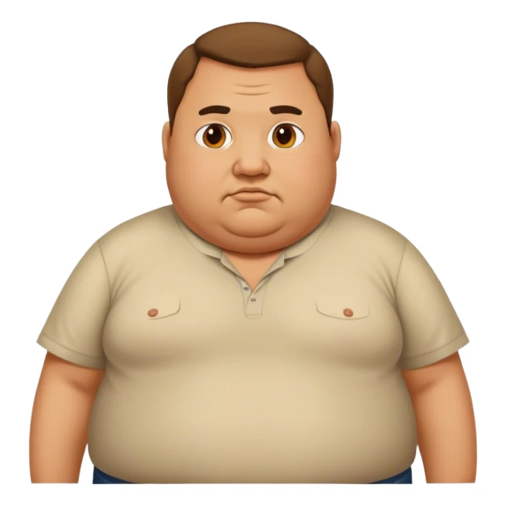 Fat man with shirt sticker