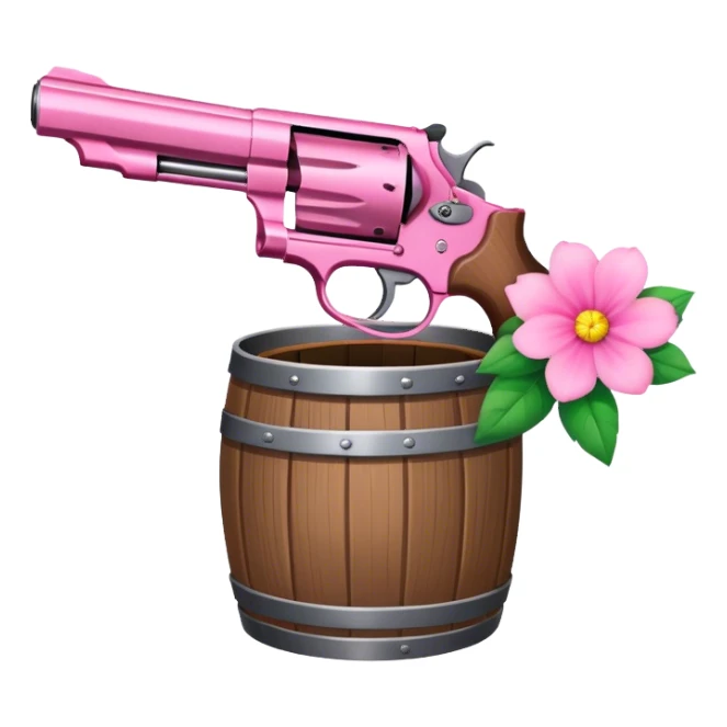 Pink revolver with a flower in a barrel sticker