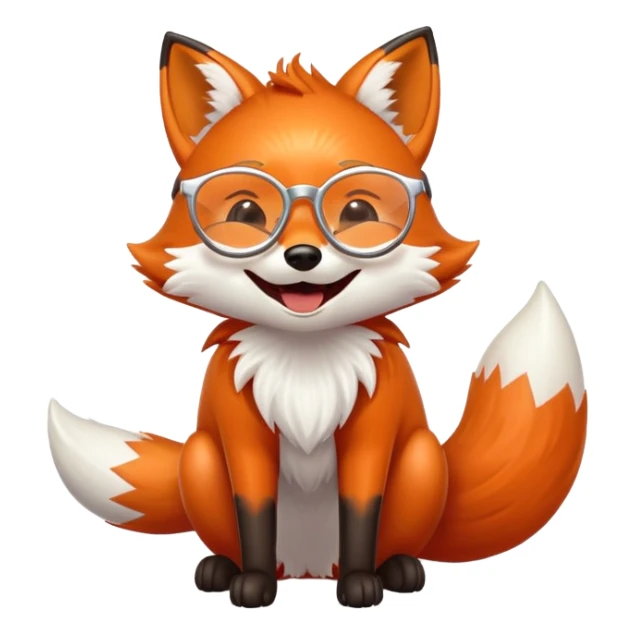 A magical fox with glowing fur, a silver star on its forehead, and round glasses, rolling on the floor and laughing uncontrollably sticker