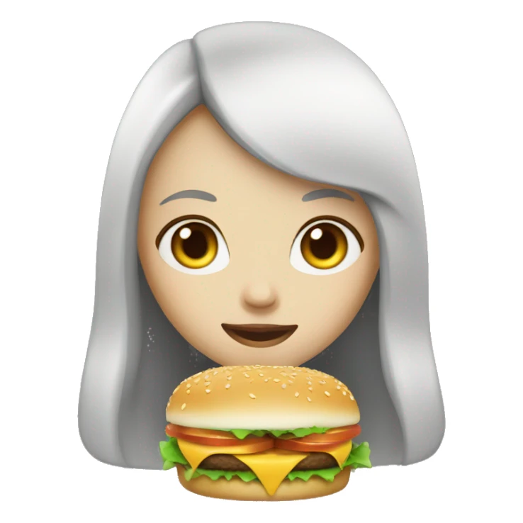 a girl with long black hair white-skinned Eating hamburger sticker
