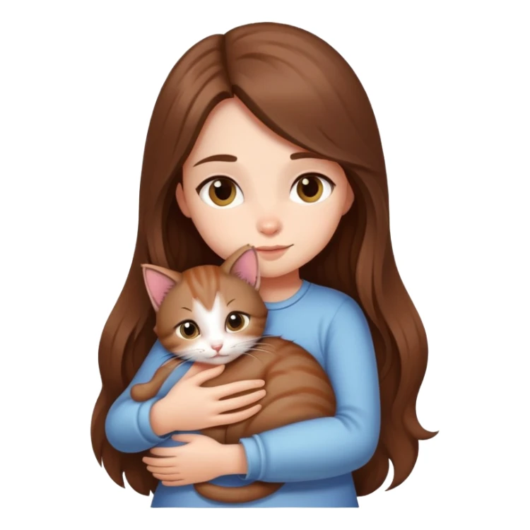 A girl with long  hair tightly hugged a kitten sticker