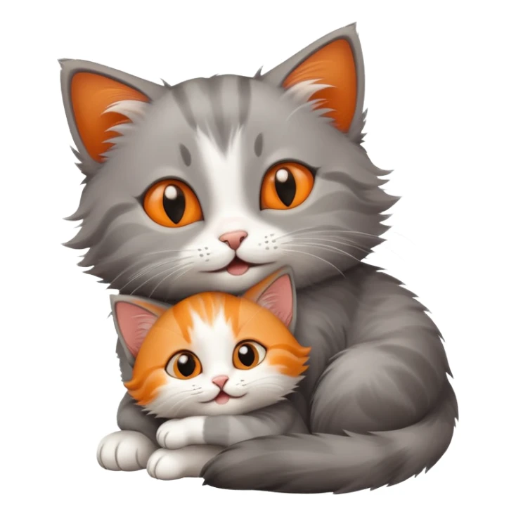 happy mom cat hugging her happy kitten, kitten looking up at mom sticker