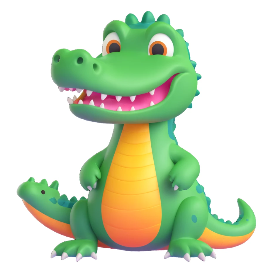 friendly alligator with a glowing halo above its head, friendly expression, simple background sticker