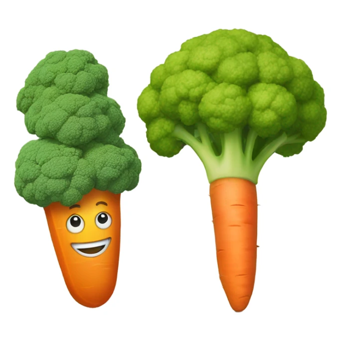 A broccoli who laugh with a carrot  sticker