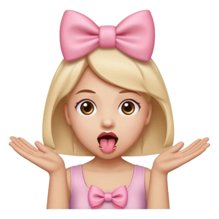 Sticking tongue out with eyes open with a light pink bow on the emoji withe hands out! sticker