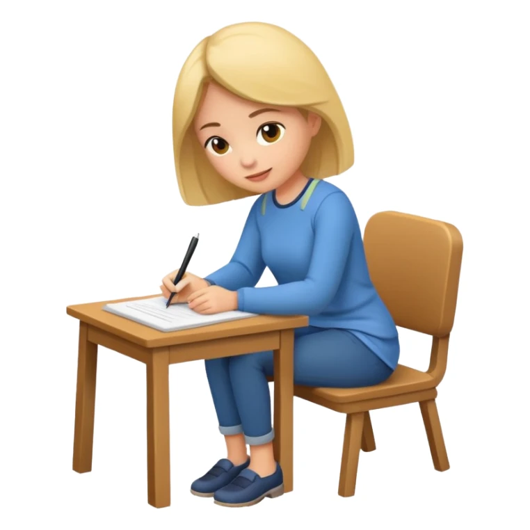 woman sitting and writing on a paper sticker