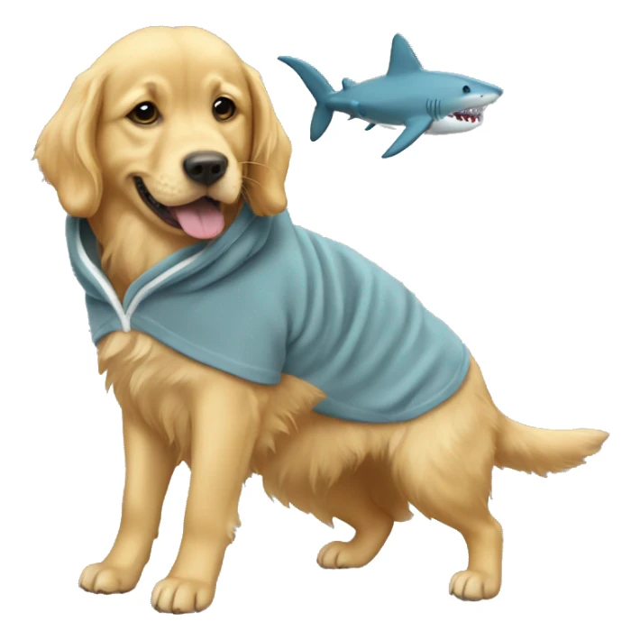 golden retriever with shark onesie  sticker