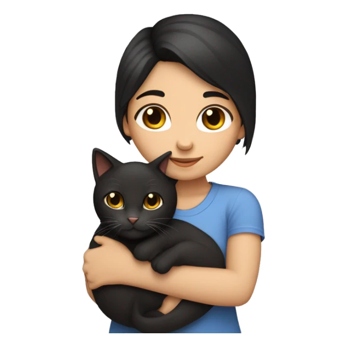 Black haired girl fair skin hugging a tabby cat sticker