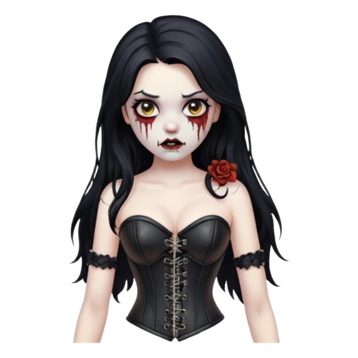 zombie girl, long black hair and corset sticker