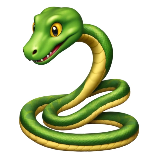 friendly anthropomorphised snake in jeans and a t-shirt, walking with a smile sticker