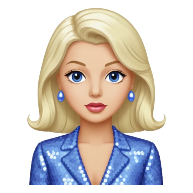 Lana Turner with long platinum blonde hair, periwinkle sequin outfit  sticker