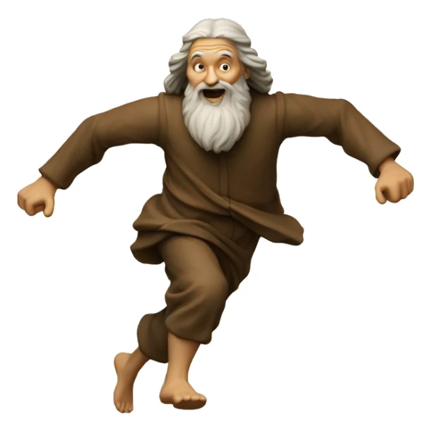 Leonardo Da Vinci running, with a large stride and arms outstretched sticker