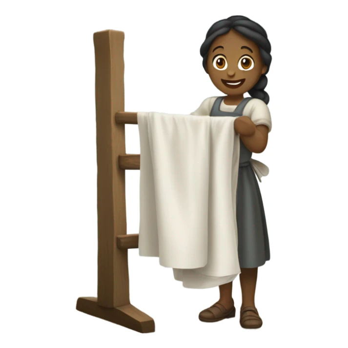 young washerwoman hanging large cloth spread out with the vernicle sticker