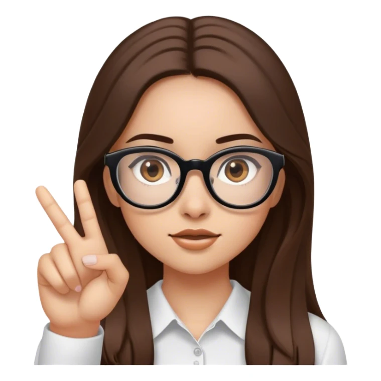 ragazza con capelli castani lunghi, occhiali neri, carnagione chiara, occhi castani, che indica di cliccare sul sito sticker