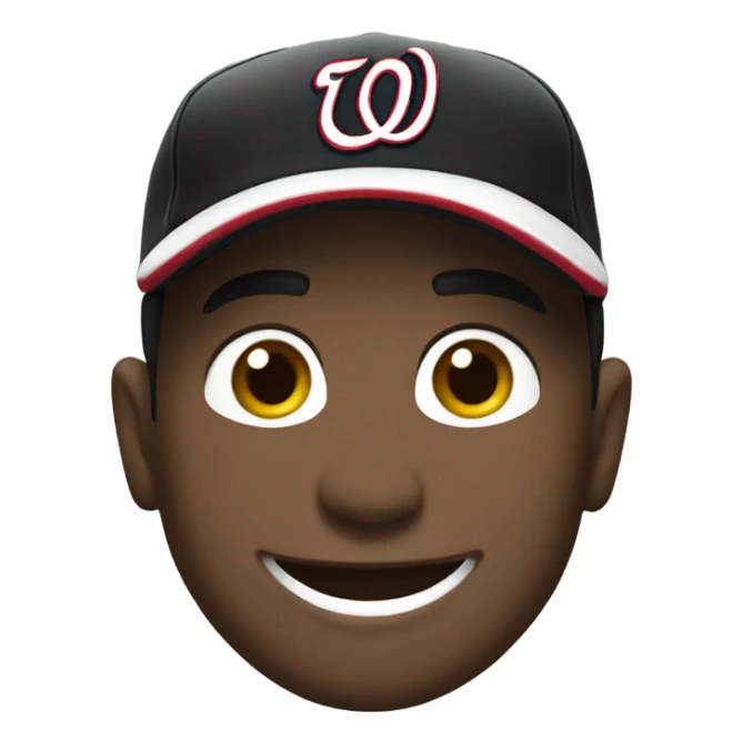 smiling male in black jacket with Washington Nationals hat sticker
