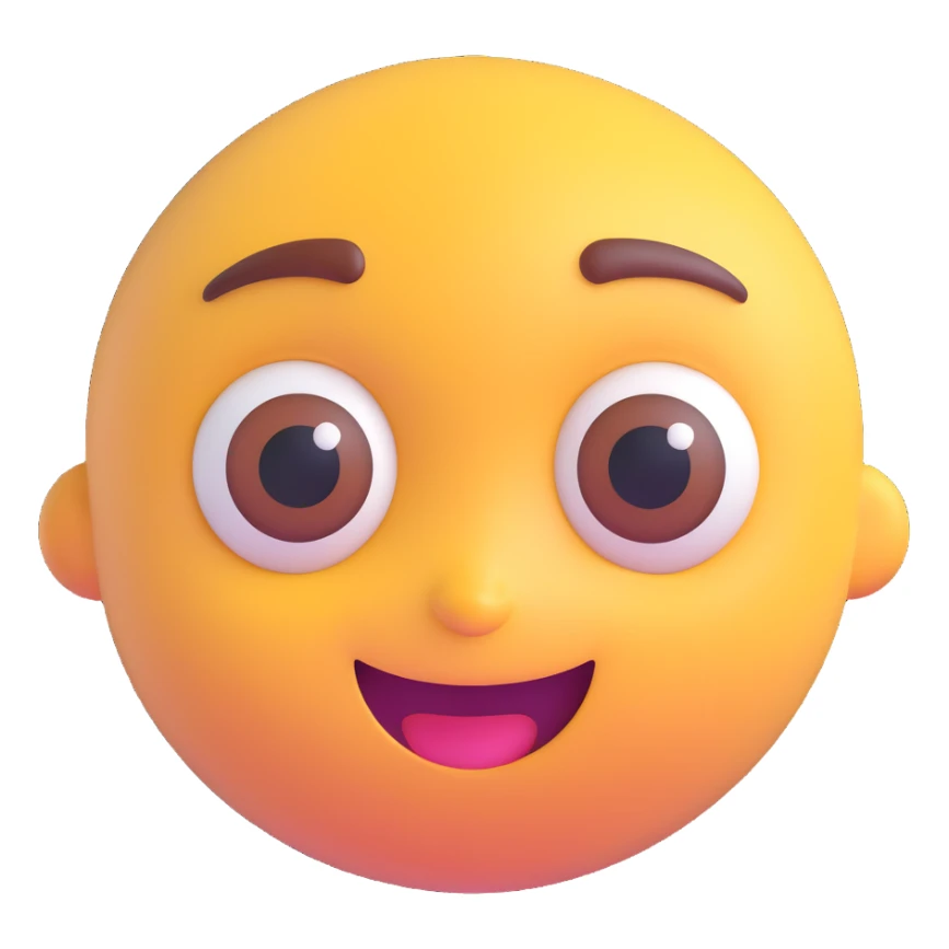 apple-style 3D emoji character with smooth skin, large expressive eyes, soft shadows, glossy plastic texture, bright pastel colors, fun cartoonish look, head centered, neutral background, resembling the face shape, hairstyle, and smiling expression of the person sticker