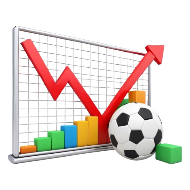 Cinematic realistic 3d growing bar graph next to a soccer ball sticker
