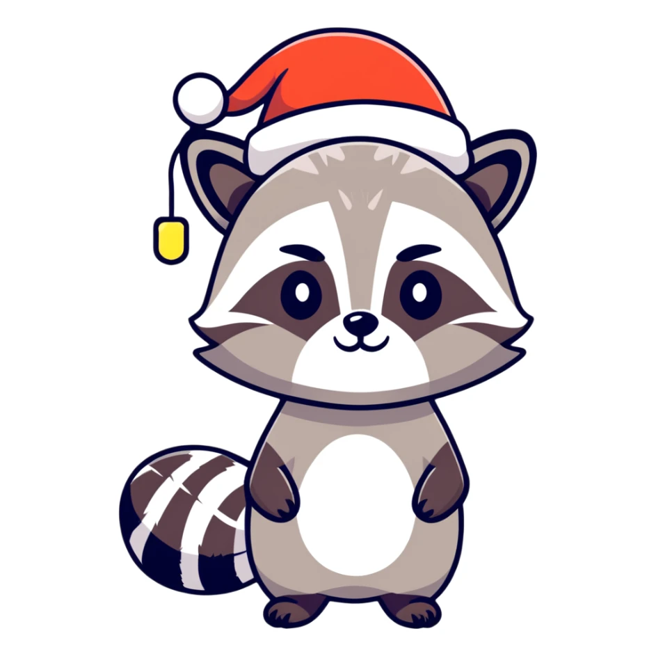 Raccoon with Christmas hat and lights  sticker