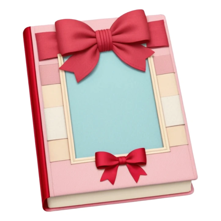 Junk journaling aesthetic book cover, tactile fabric textures, classic framing
Red yarn bow as focal point, soft shadows, calm pastel pink backdrop
Elegant, cozy, artistic, high-end print design sticker