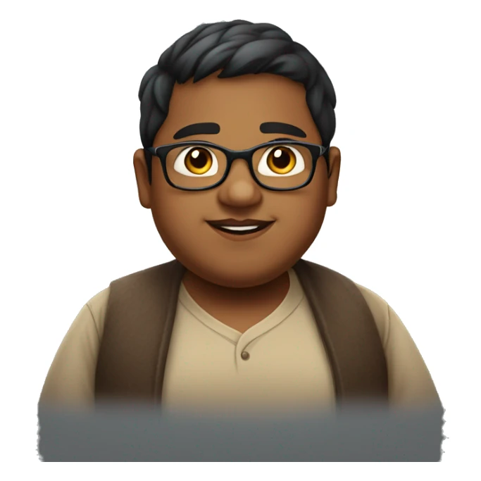 fat young indian boy wearing glasses with a huge chin sticker