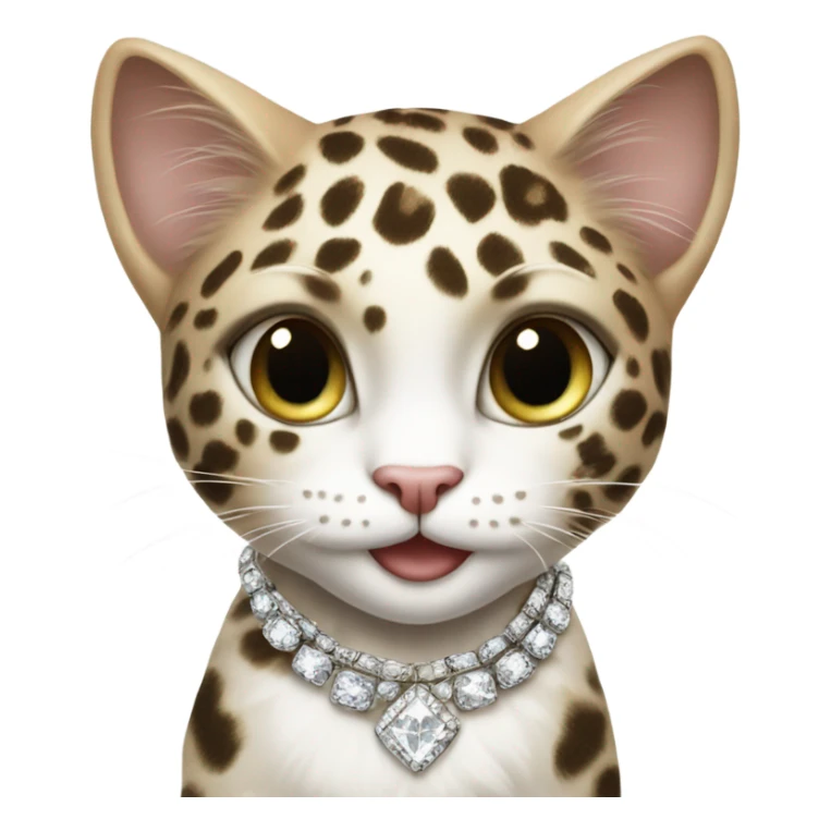 White cat, leopard print clothes and Diamond jewelry sticker