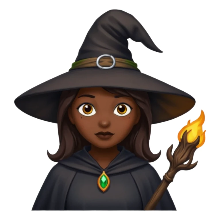 Witch with black complexion, brown hair and eyes sticker