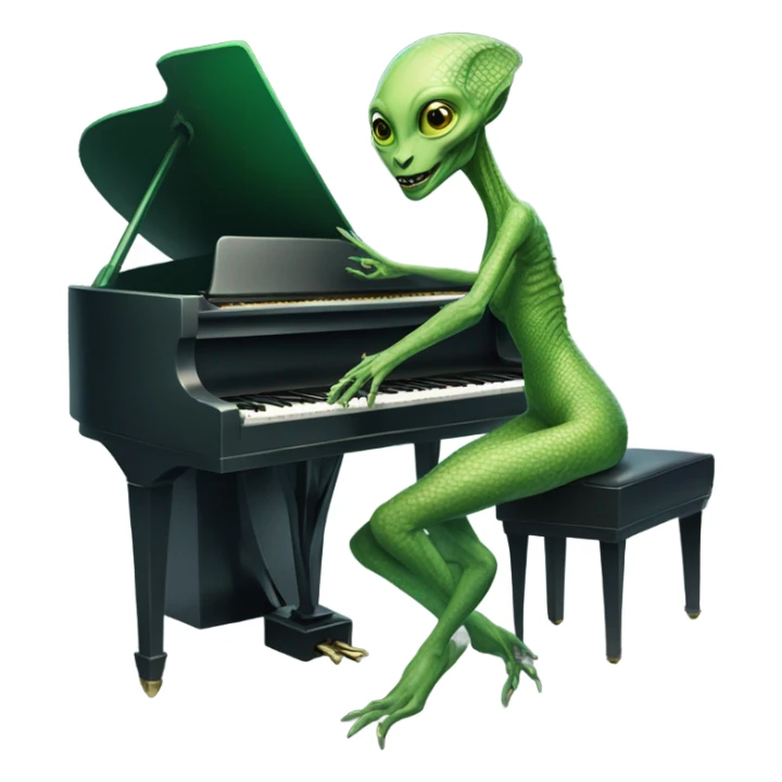a Reptilian alien woman, play a piano sticker