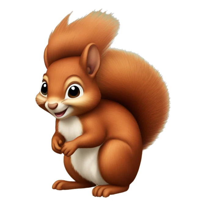 Cute red squirrel smiling with bushy tail and bushy ears no hair on head sticker